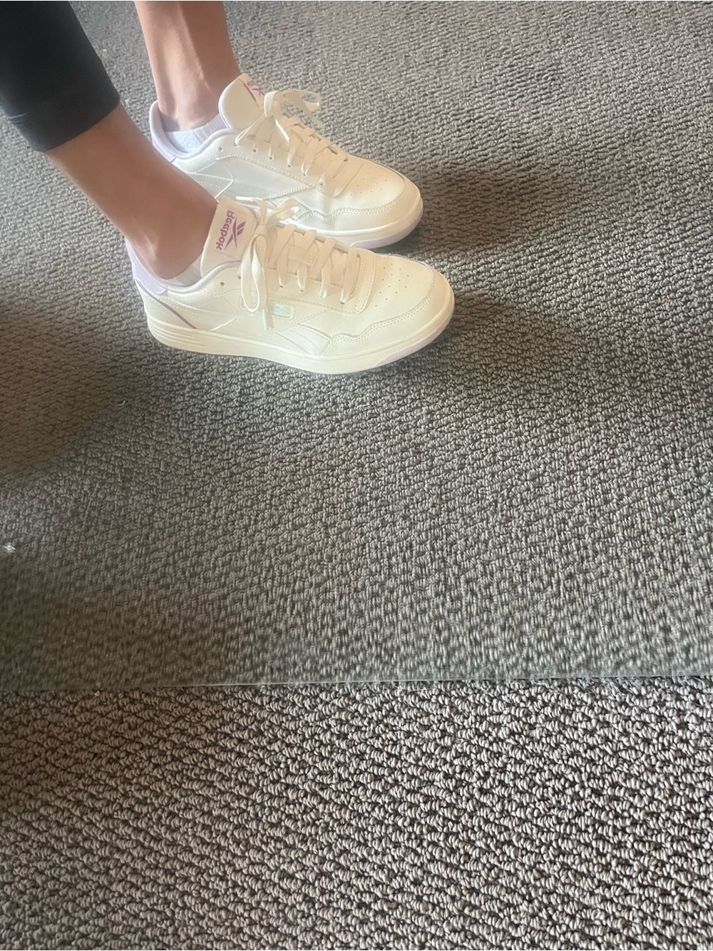 Reebok Women's Leather Sneakers in Cream with Pink Logo Accents